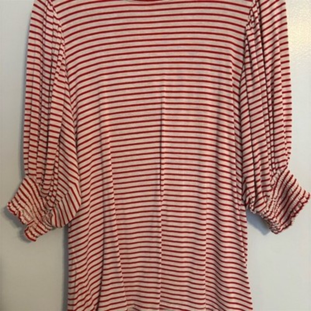 Vine & Love Blouse M Red & White Striped Dolman Tunic Scoop Neck